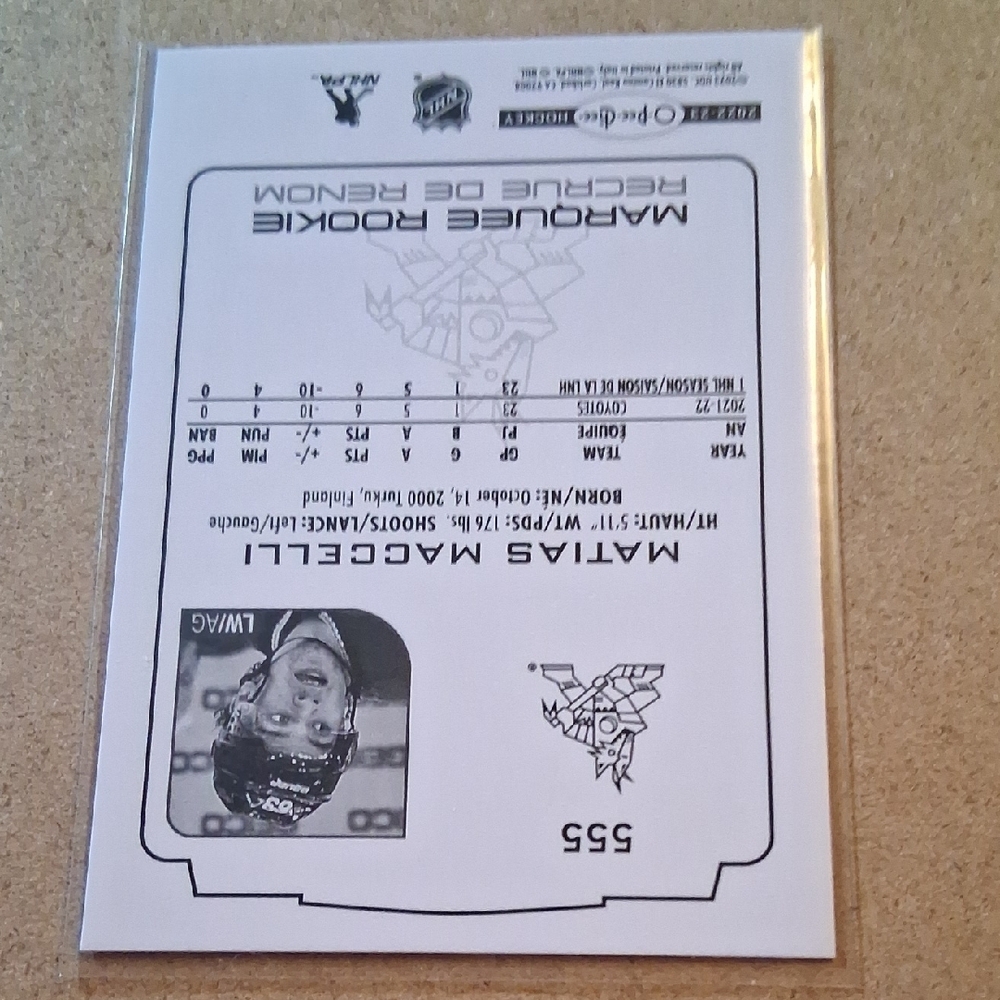 Matias Maccelli Rookie Trading Card + Sticker - Picture 8 of 8